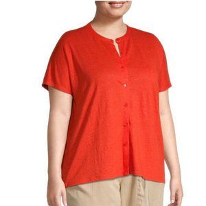 Eileen Fisher Mandarin Collar Linen Button-Down Shirt Size 2X